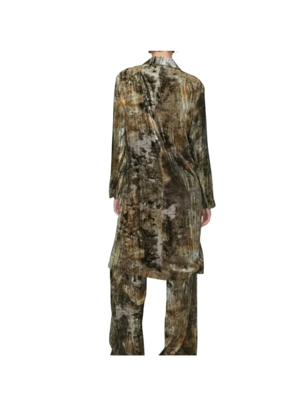 Zara Tie-Dye Velvet Long Coat Size Small Brown Gold Bbstract Pattern - Picture 3 of 14